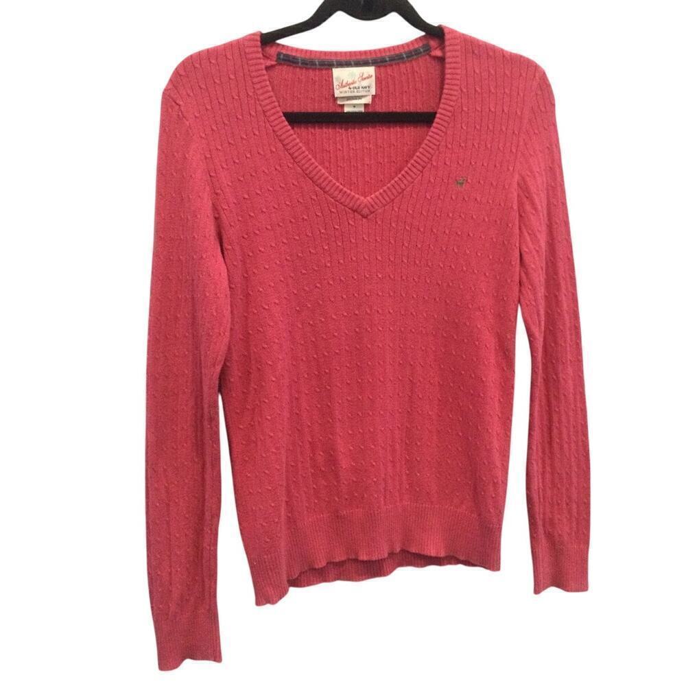 Vintage Old Navy V-neck Cable Knit Sweater Womens Size M Pink Y2K Classic Cotton